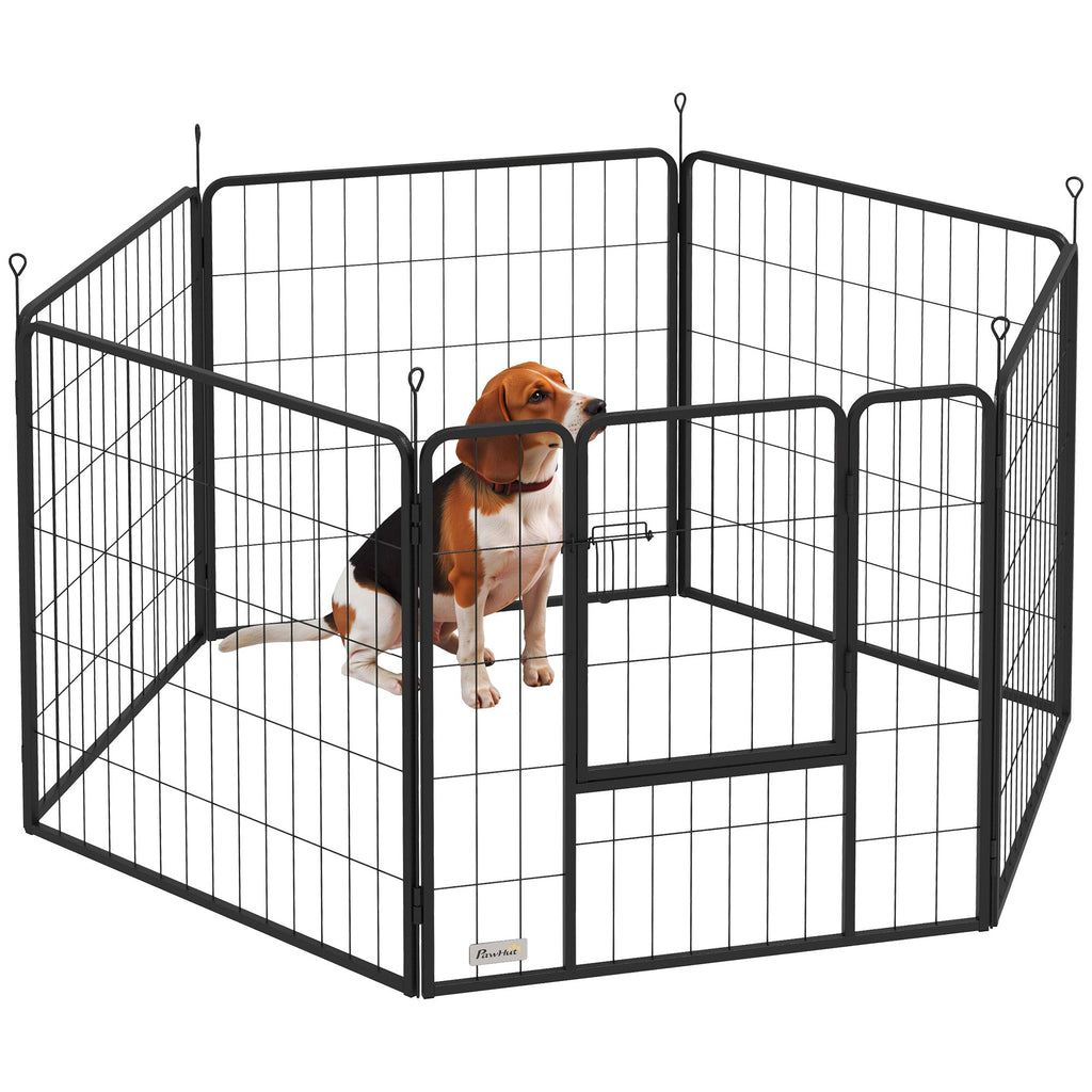 EasyComfort 6-panel hondenren vouwbaar staal 80 cm zwart