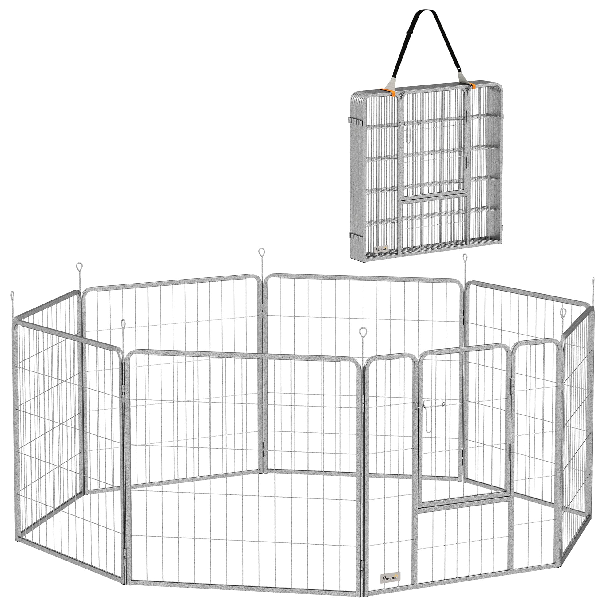 EasyComfort Recinto per Cani a 8 Pannelli Modulabili Pieghevole con Porta in Acciaio, Altezza 80 cm, Argento