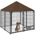 EasyComfort Recinto per Cani in Metallo e Tessuto Oxford con Porticina per Ciotole, 141x141x151 cm, Nero e Marrone