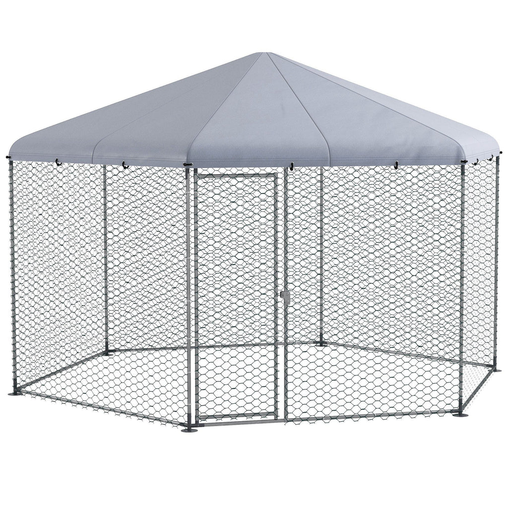 EasyComfort Recinto per Galline con Tetto e Porta Bloccabile in Acciaio per 10-15 Animali, 4x3.5x2.6m