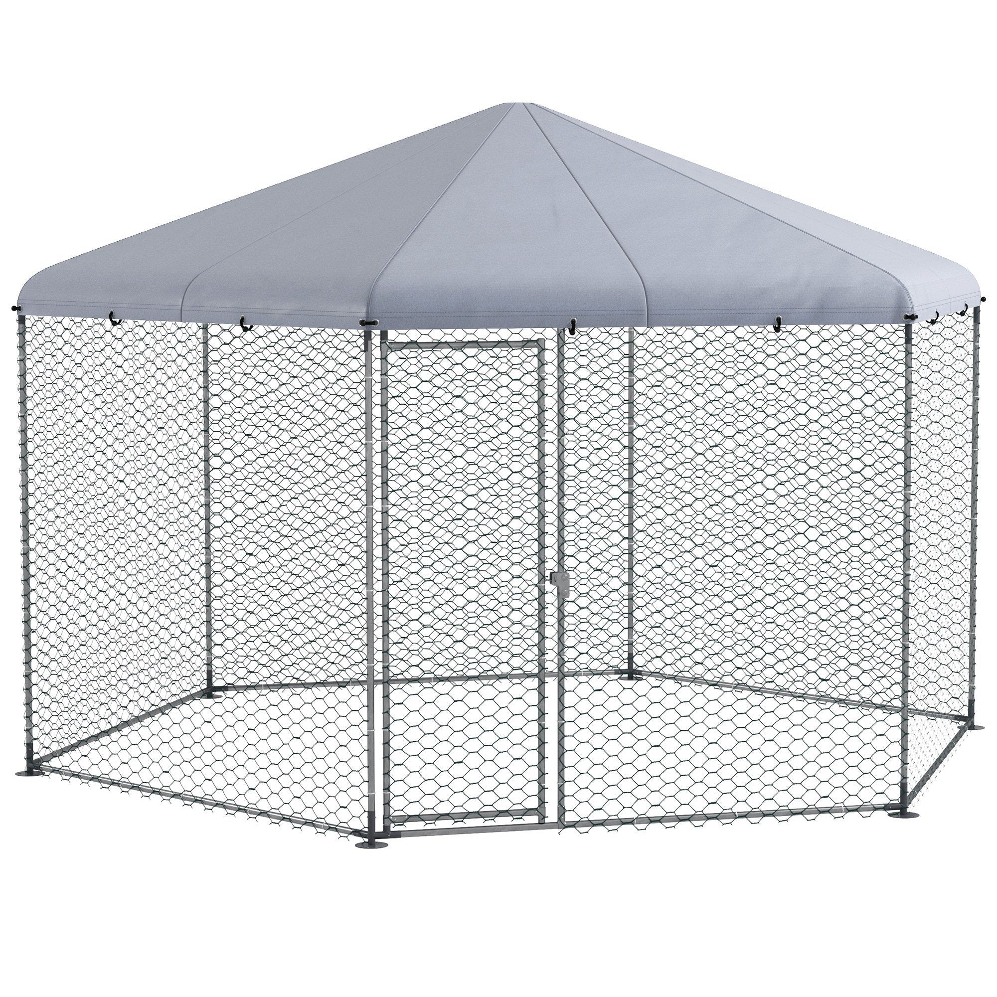 EasyComfort Recinto per Galline con Tetto e Porta Bloccabile in Acciaio per 10-15 Animali, 4x3.5x2.6m
