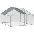 EasyComfort Recinto per Galline da 10.2m² per 10-15 Galline con Tetto Impermeabile, in Acciaio e Tessuto, 3x3.4x1.9 m, Argento