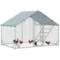 EasyComfort Recinto per Galline da 6m² per 6-8 Animali con Tetto Impermeabile, Mangiatoia e Posatoio, 3x2x1.9m, Argento