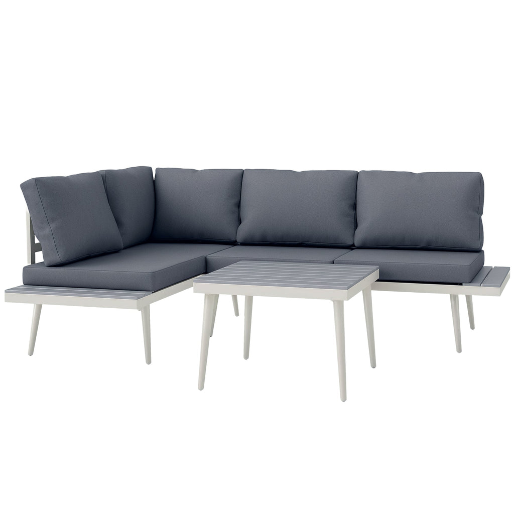 EasyComfort Tuinloungeset 2 banken met verstelbare rugleuning en salontafel, grijs