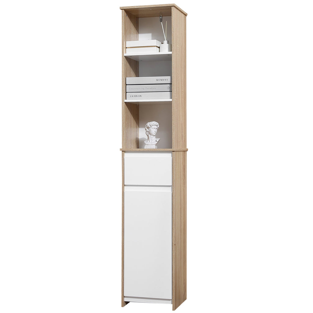 Easycomfort Scaffale Bagno Salvaspazio in Legno, Mobiletto a Colonna with Ripiani, Armadietto e Cassetto, white, 32.6x30x171.2cm