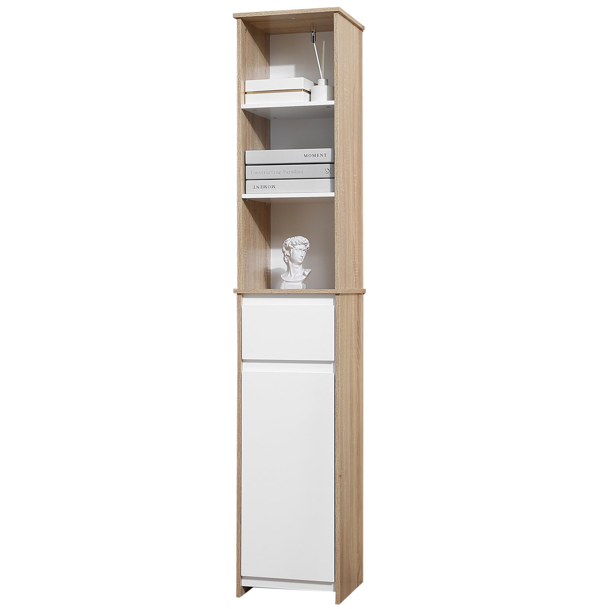 Easycomfort Scaffale Bagno Salvaspazio in Legno, Mobiletto a Colonna with Ripiani, Armadietto e Cassetto, white, 32.6x30x171.2cm