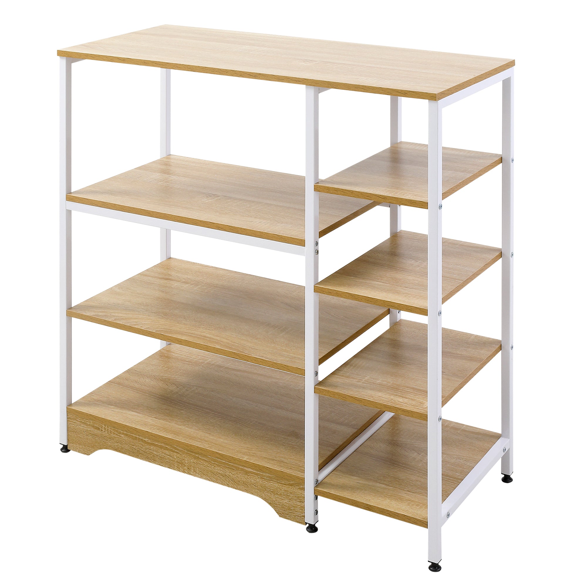 Easycomfort Scaffale da Cucina Basso Salvaspazio Stile Industriale, Mobiletto with 7 Ripiani per Cucina in Metallo e Legno, 90x40x95cm, white