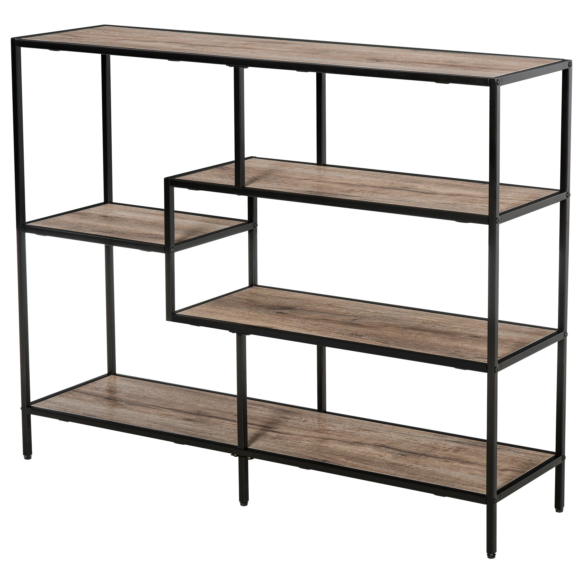Easycomfort Scaffale Libreria Asimmetrica in Stile Industriale, in Legno e Metallo black, 120x32x95cm
