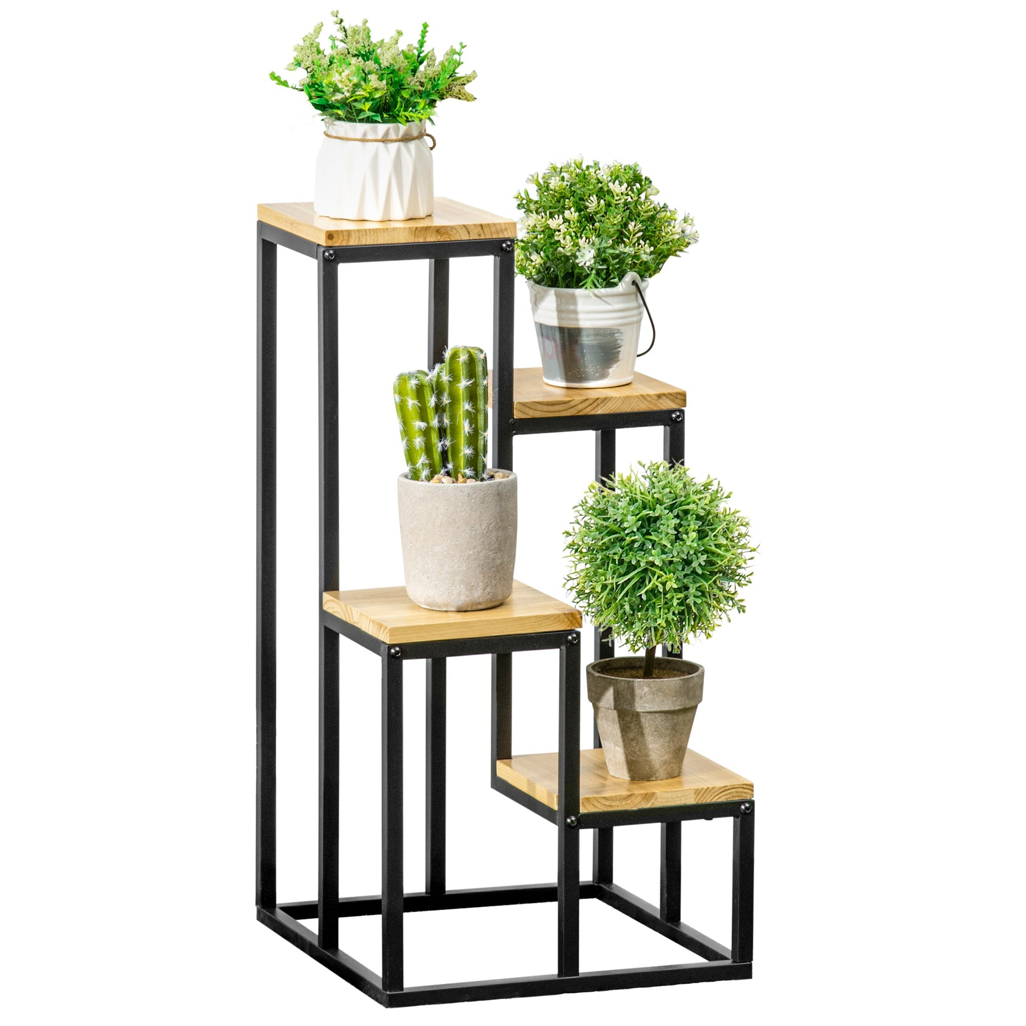 EasyComfort 4-niveau plantenrek metaal en hout