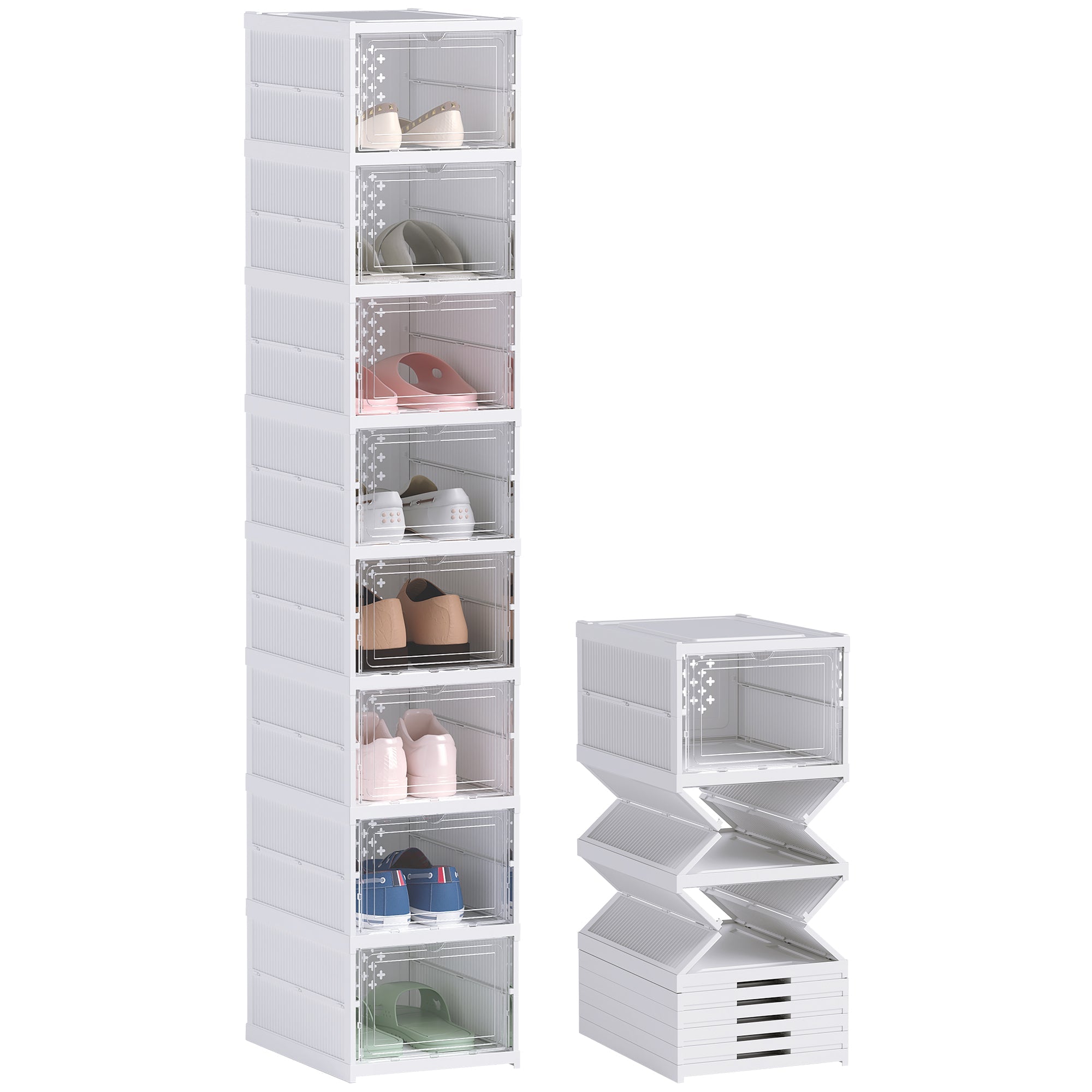 EasyComfort Scarpiera with 8 Contenitori per Scarpe Impilabili e Pieghevoli with Pannello Trasparente, white