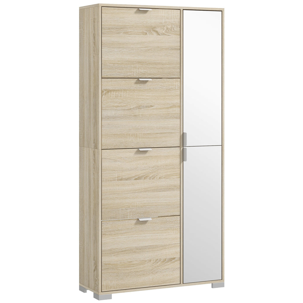 EasyComfort Scarpiera with Specchio per 16 Paia di Scarpe, 4 Cassetti a Ribalta e 2 Armadietti, 82x30x168cm, Rovere
