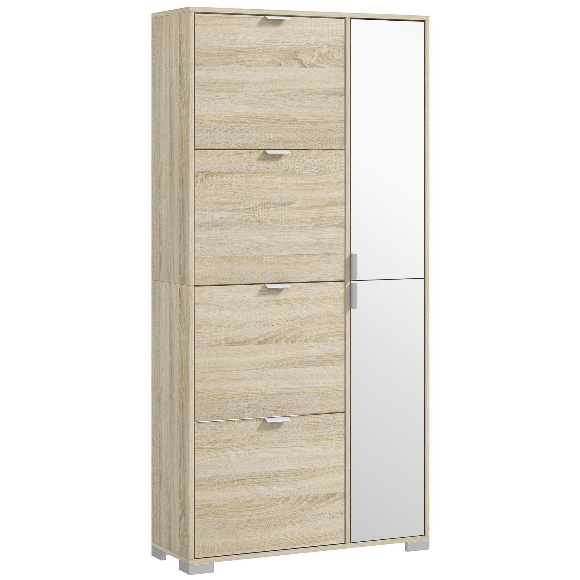 EasyComfort Scarpiera with Specchio per 16 Paia di Scarpe, 4 Cassetti a Ribalta e 2 Armadietti, 82x30x168cm, Rovere