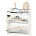 Easycomfort Scarpiera Moderna with 2 Cassetti per 16 Scarpe, Scarpiera a Ribalta with Mensola Regolabile e Ripiano in Vetro, 89x23x96cm, white Lucido