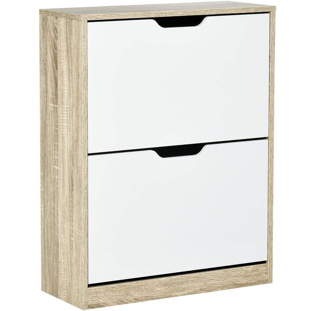EasyComfort Scarpiera Salvaspazio Slim a 2 Cassetti per 8 Paia di Scarpe 62.5x26x81 cm, Legno e white