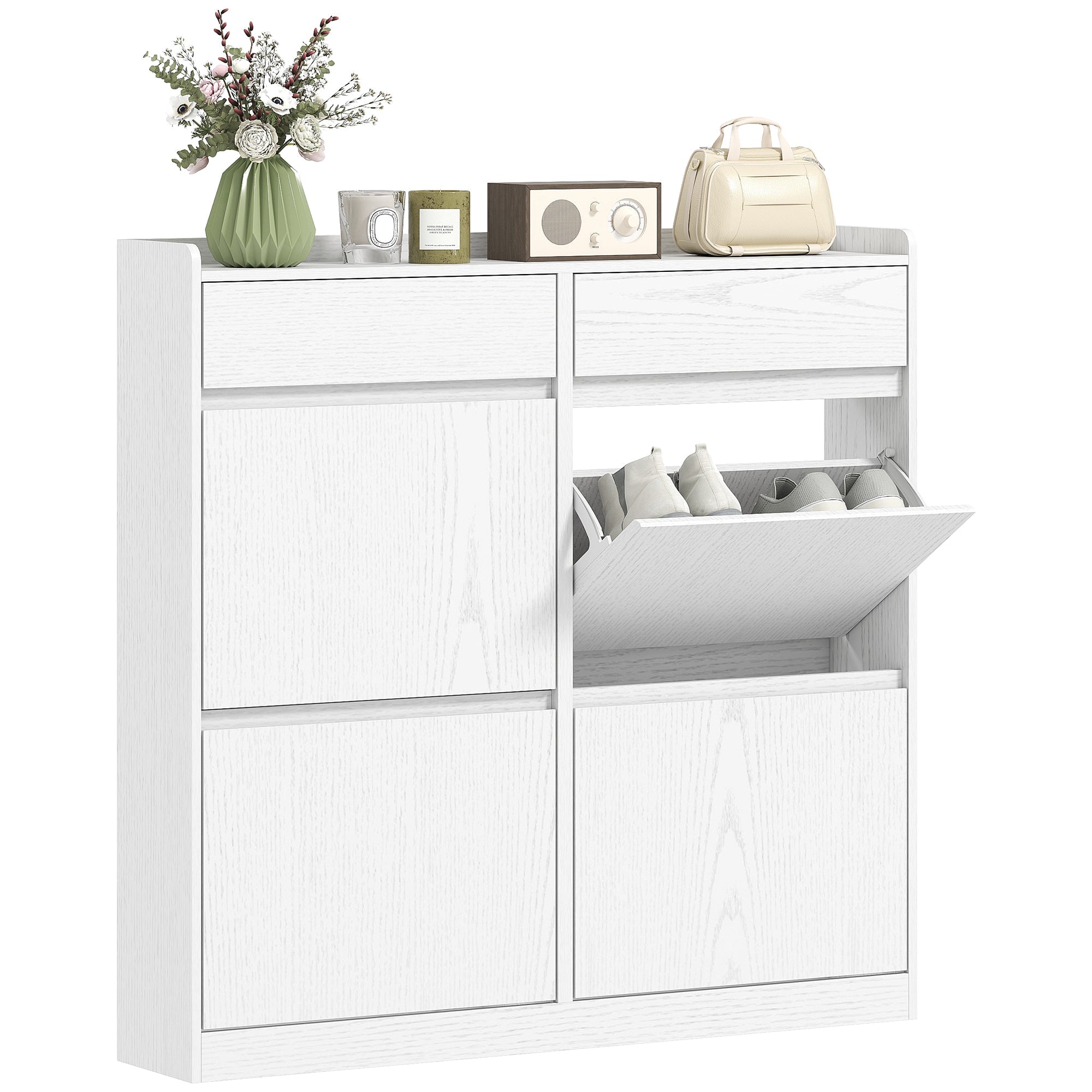 EasyComfort Scarpiera Slim in Legno with 4 Cassetti a Ribalta e 2 Cassetti Scorrevoli, 98x19.2x95.3 cm, white