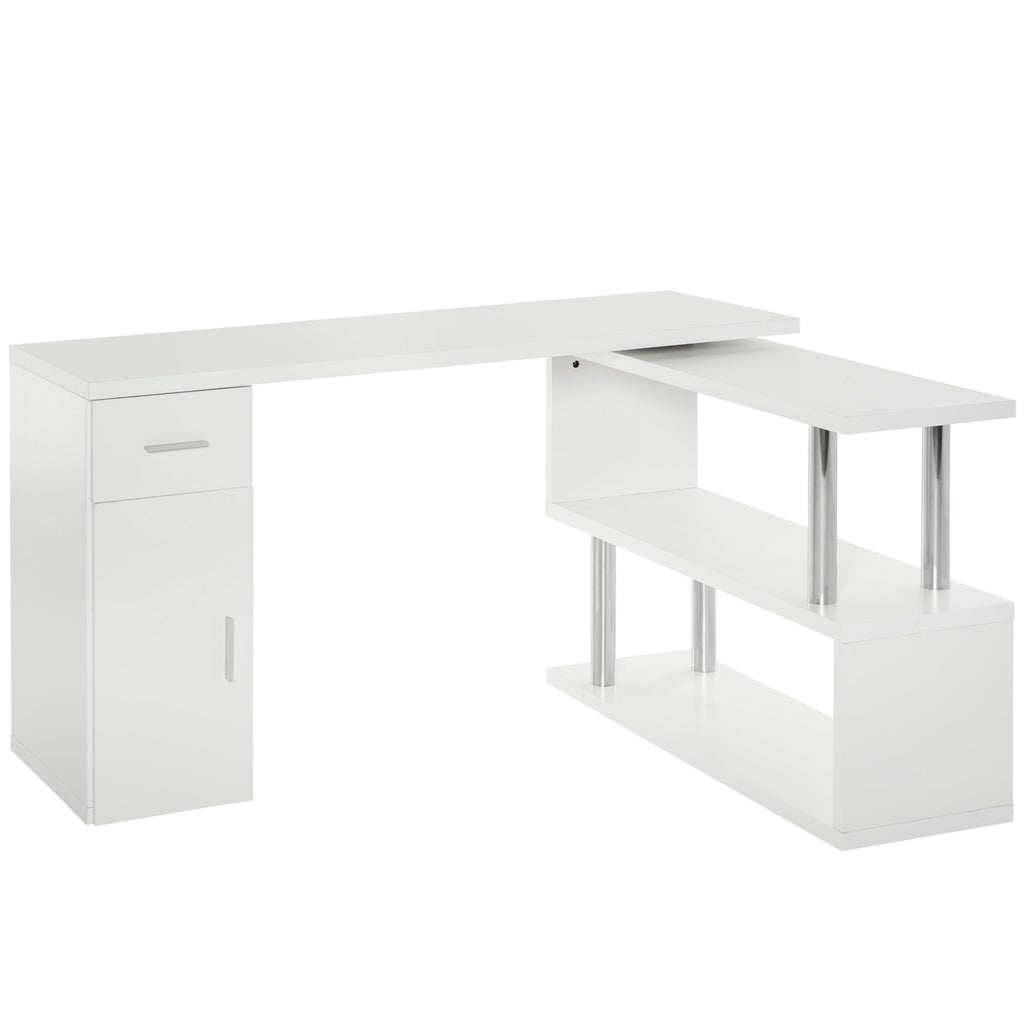 EasyComfort Scrivania Angolare Moderna in Legno with Cassetto, Armadietto e Mensole, Arredamento per Ufficio e Casa, white