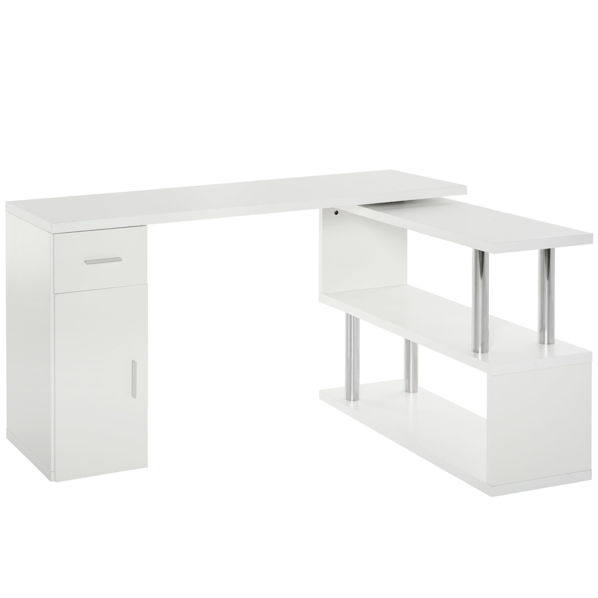EasyComfort Scrivania Angolare Moderna in Legno with Cassetto, Armadietto e Mensole, Arredamento per Ufficio e Casa, white