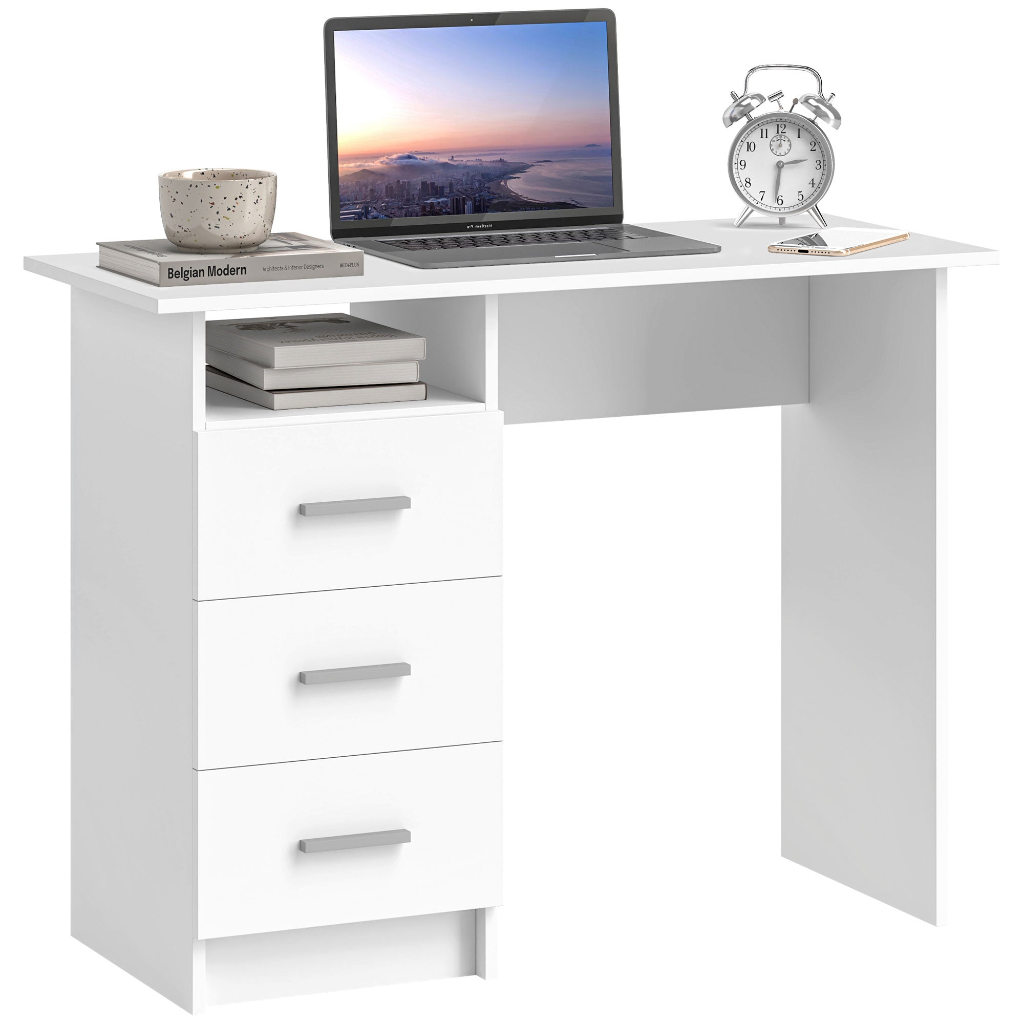 EasyComfort bureau 3 lades wit/bruin