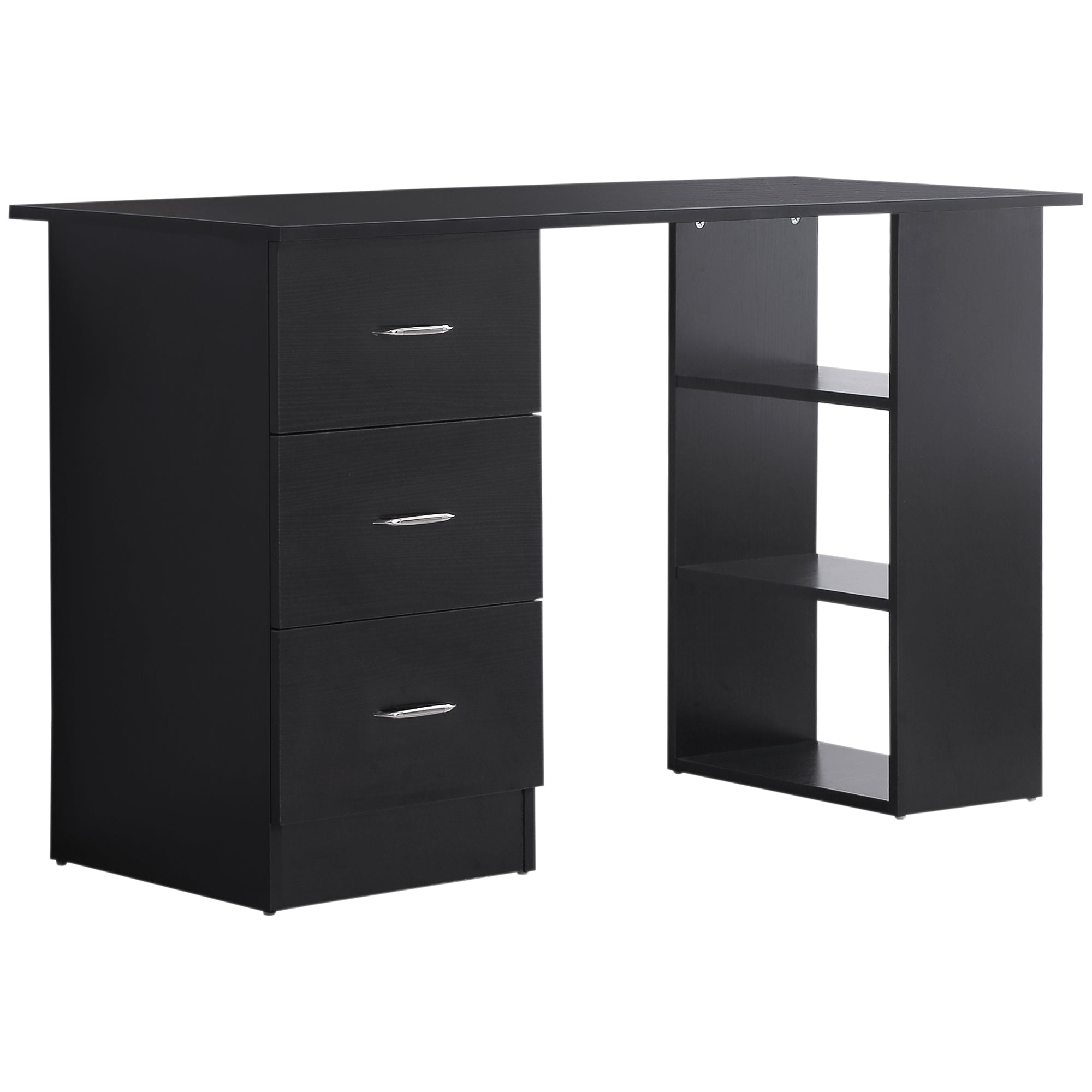 EasyComfort PC-bureau 3 planken 3 lades, zwart