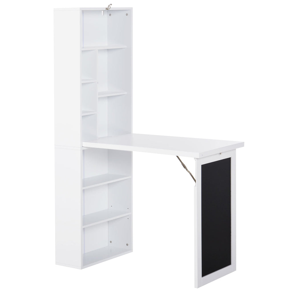 Easycomfort Scrivania PC Pieghevole with Libreria a 9 Ripiani in Legno e Metallo, 98x51x153 cm, white