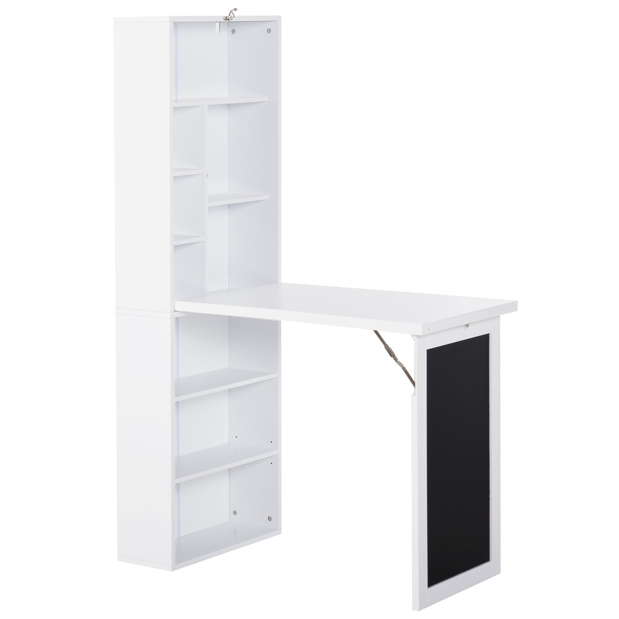 Easycomfort Scrivania PC Pieghevole with Libreria a 9 Ripiani in Legno e Metallo, 98x51x153 cm, white