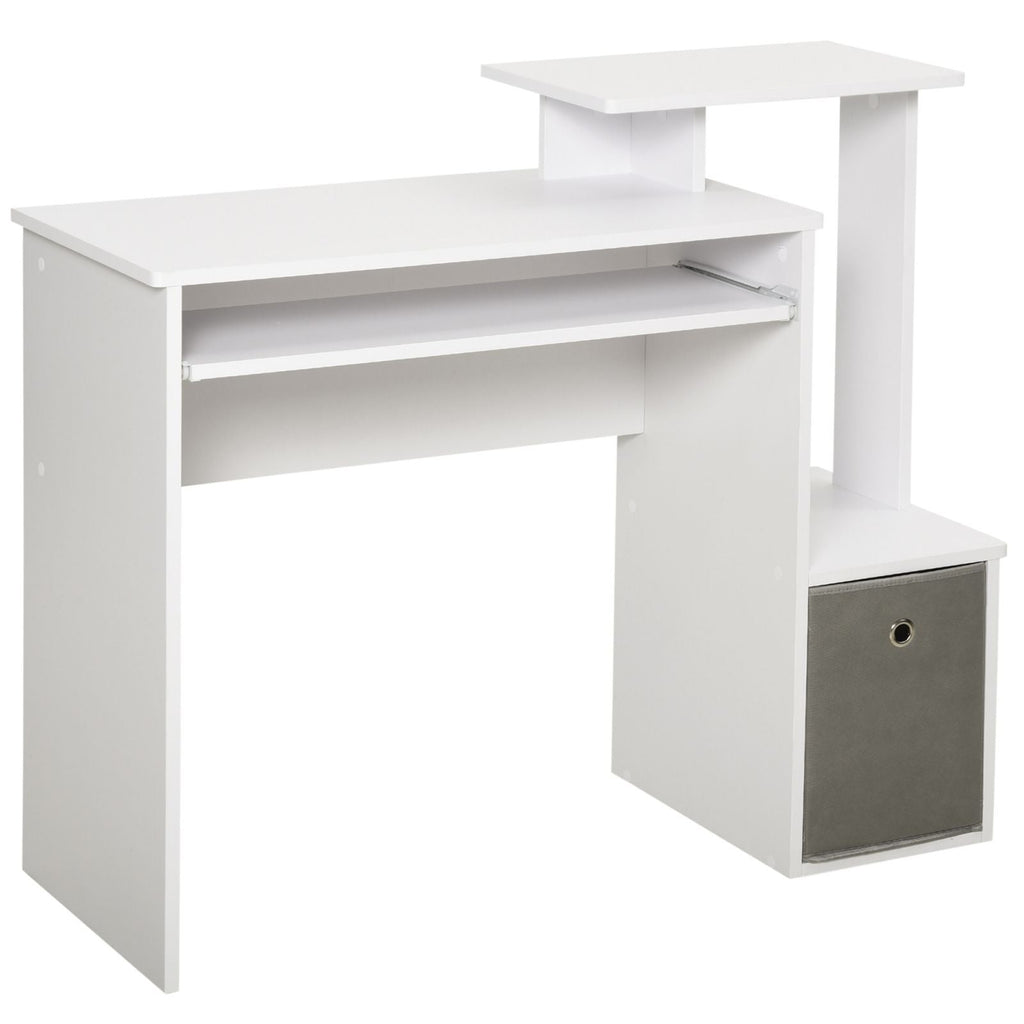 Easycomfort Scrivania Moderna per PC with Mensola Porta Tastiera, Ripiano e Cassetto in Tessuto, in Legno, 100x40x86.6cm, white
