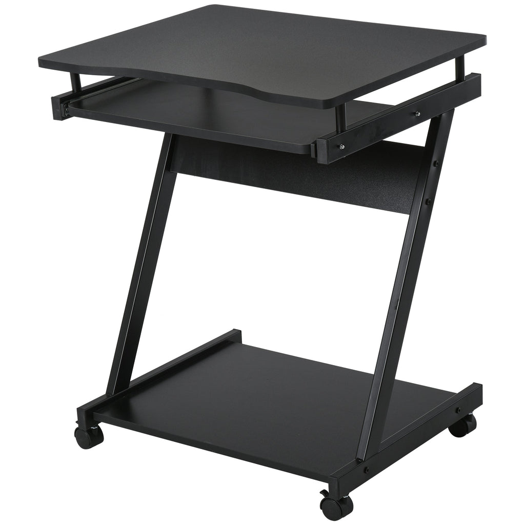 Easycomfort Scrivania per Computer Porta PC Classico e Salvaspazio, Scrivania per cameretta with Piano Tastiera a Scomparsa, 4 Ruote e Ripiano Inferiore black 60x48x73cm