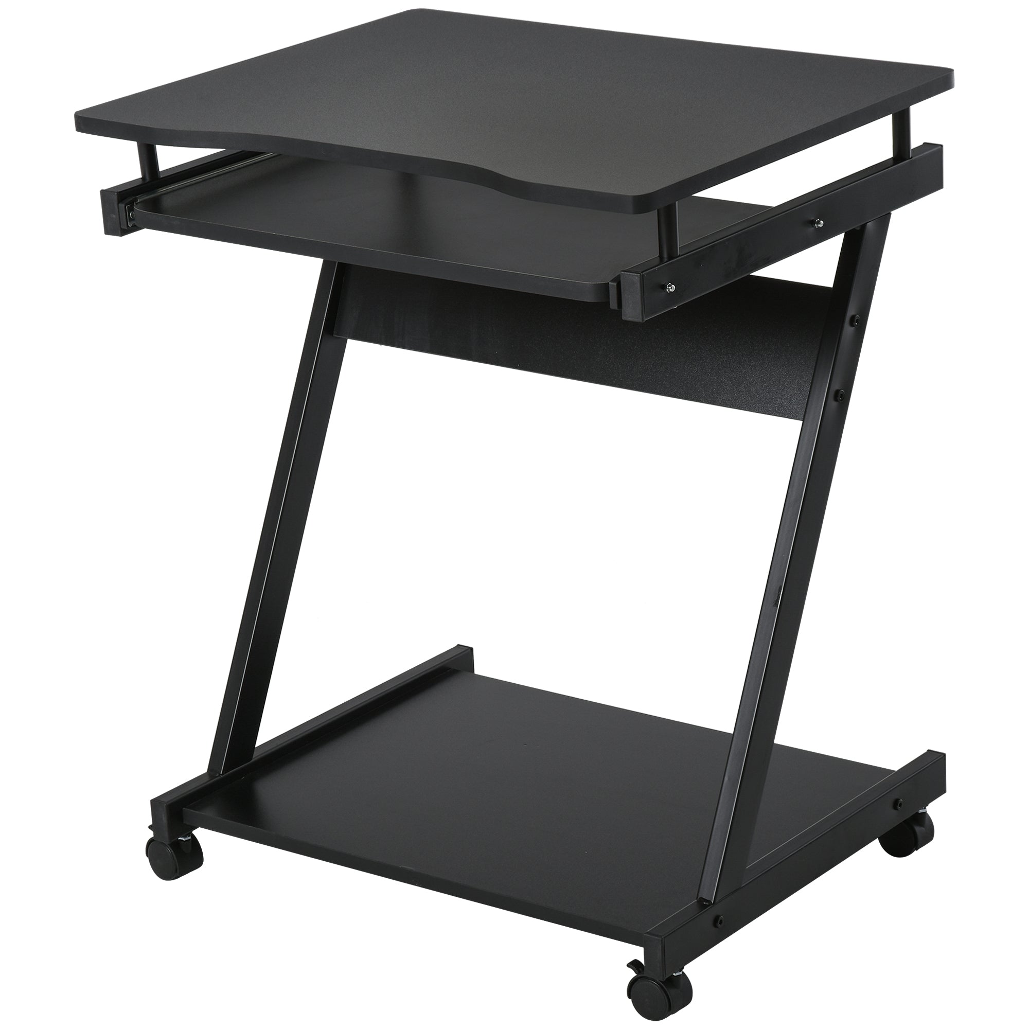Easycomfort Scrivania per Computer Porta PC Classico e Salvaspazio, Scrivania per cameretta with Piano Tastiera a Scomparsa, 4 Ruote e Ripiano Inferiore black 60x48x73cm