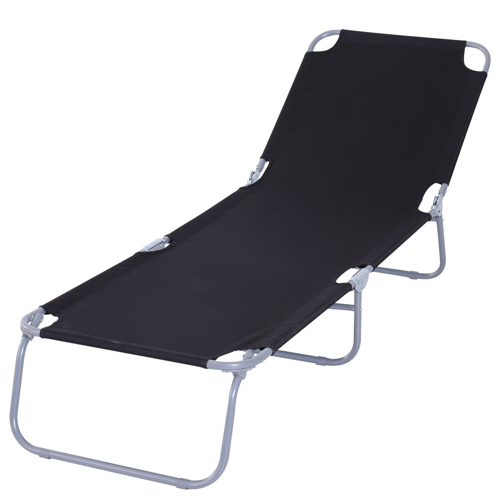 EASYCOMFORT Folding Garden Deckchair in Metal and Oxford Fabric, Breathable Sun Lounger 187L x 55P x 24Acm Black