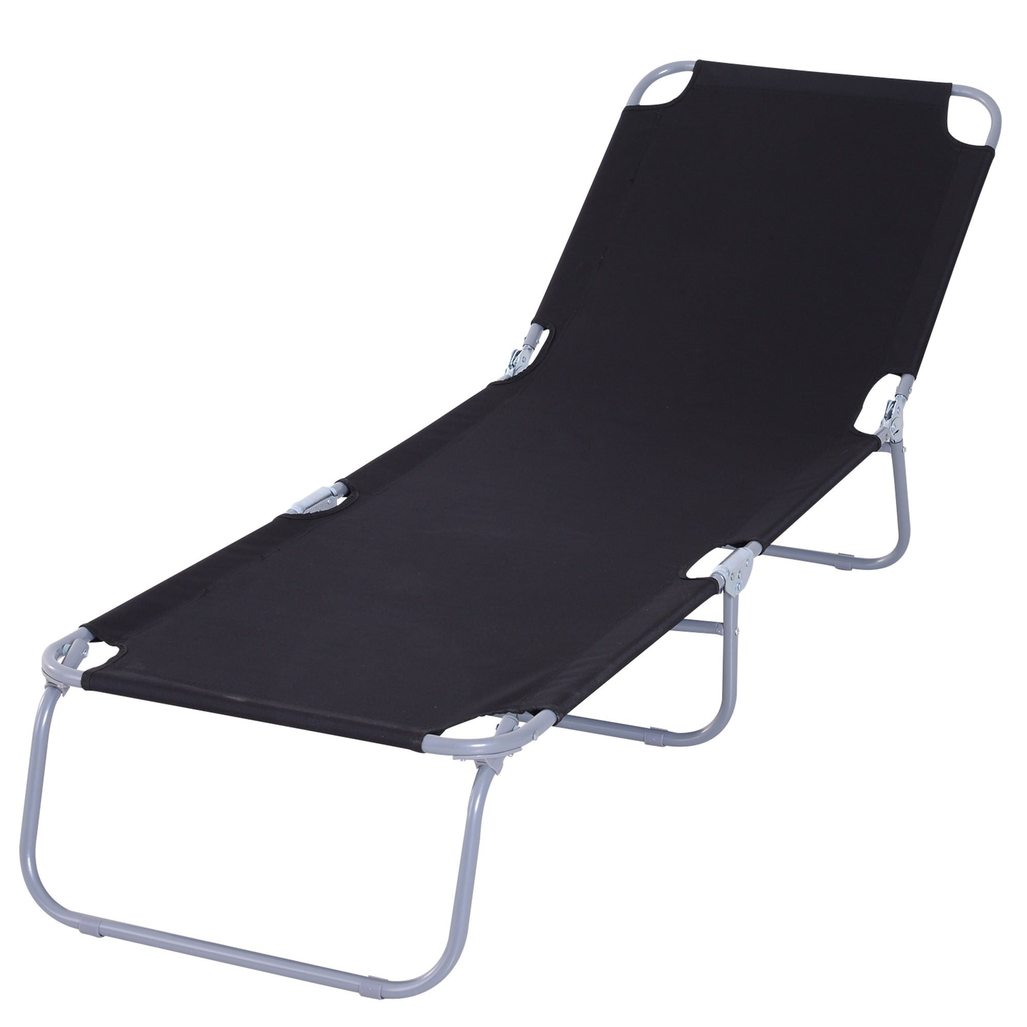 EASYCOMFORT Folding Garden Deckchair in Metal and Oxford Fabric, Breathable Sun Lounger 187L x 55P x 24Acm Black