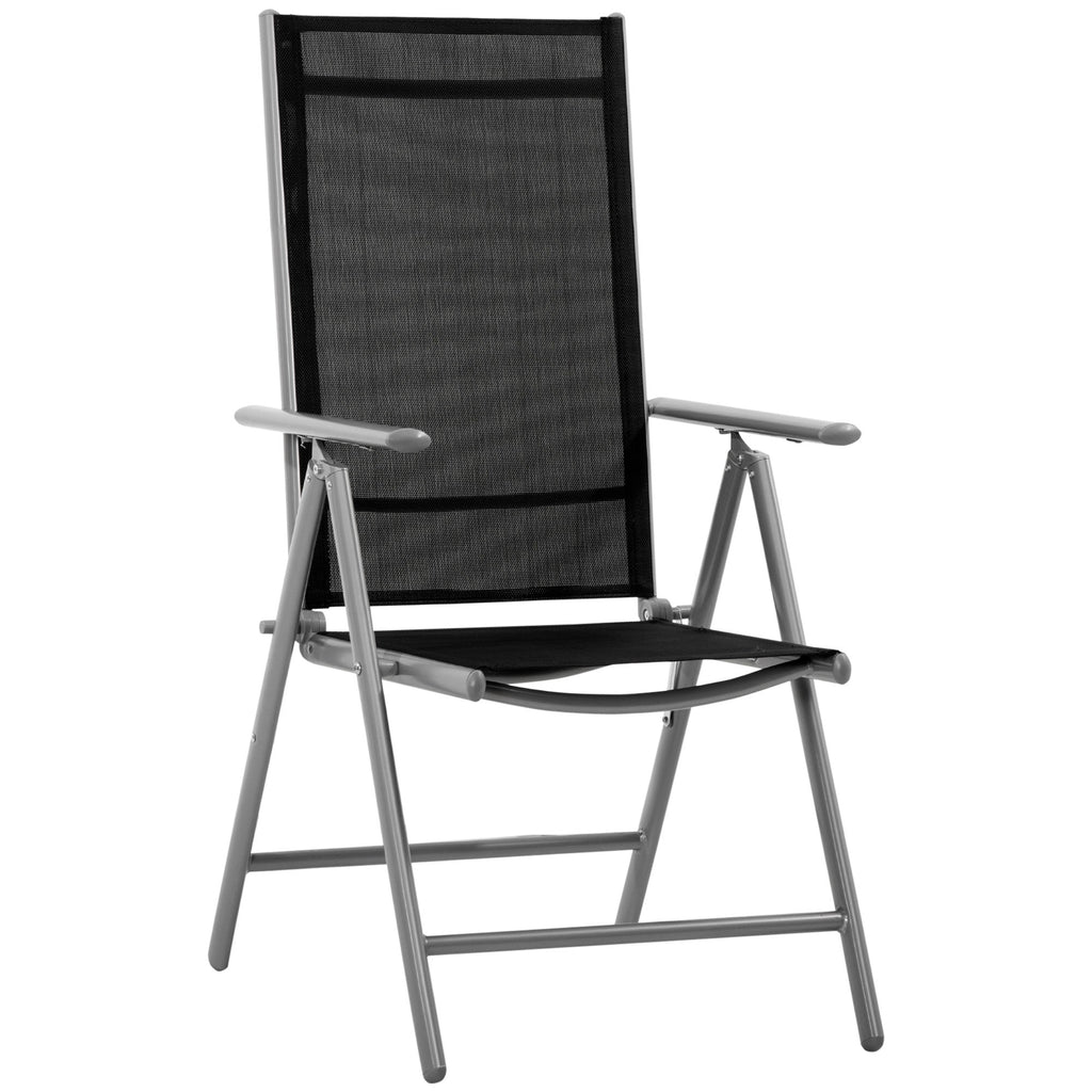 EASYCOMFORT Folding Garden Chair in Aluminum and Texteline, 7-Level Adjustable Backrest, Black 65x55x85-105cm