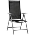 EASYCOMFORT Folding Garden Chair in Aluminum and Texteline, 7-Level Adjustable Backrest, Black 65x55x85-105cm