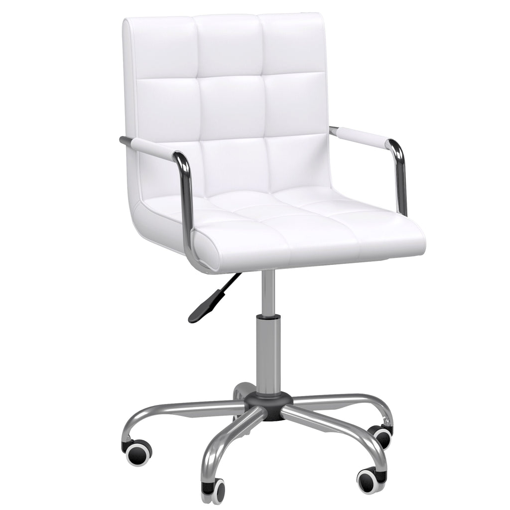 Easycomfort Sedia da Ufficio in pelle PU Bianca with 5 Ruote Girevoli, Imbottitura e Altezza Regolabile, 52.5x54x84-99cm