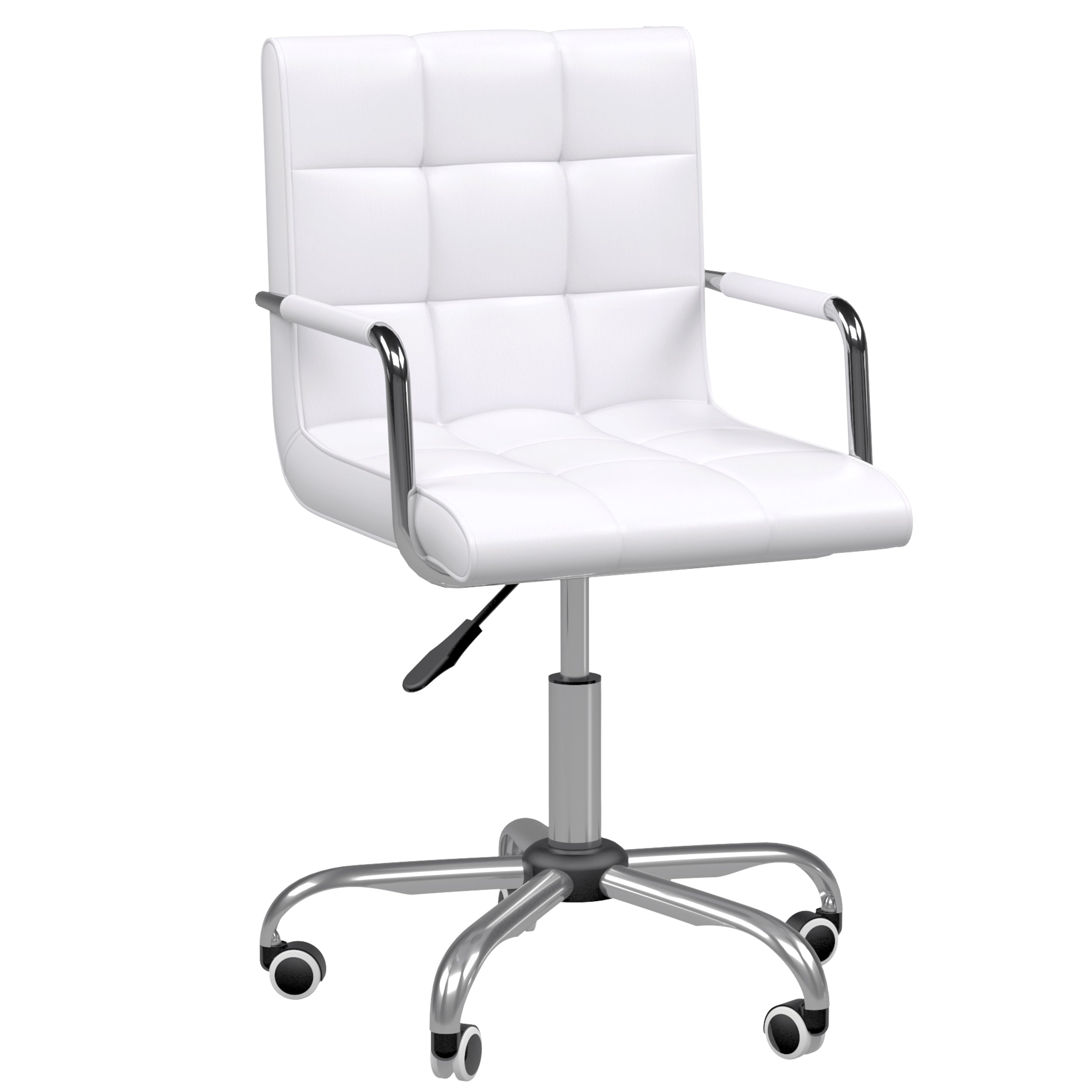 Easycomfort Sedia da Ufficio in pelle PU Bianca with 5 Ruote Girevoli, Imbottitura e Altezza Regolabile, 52.5x54x84-99cm