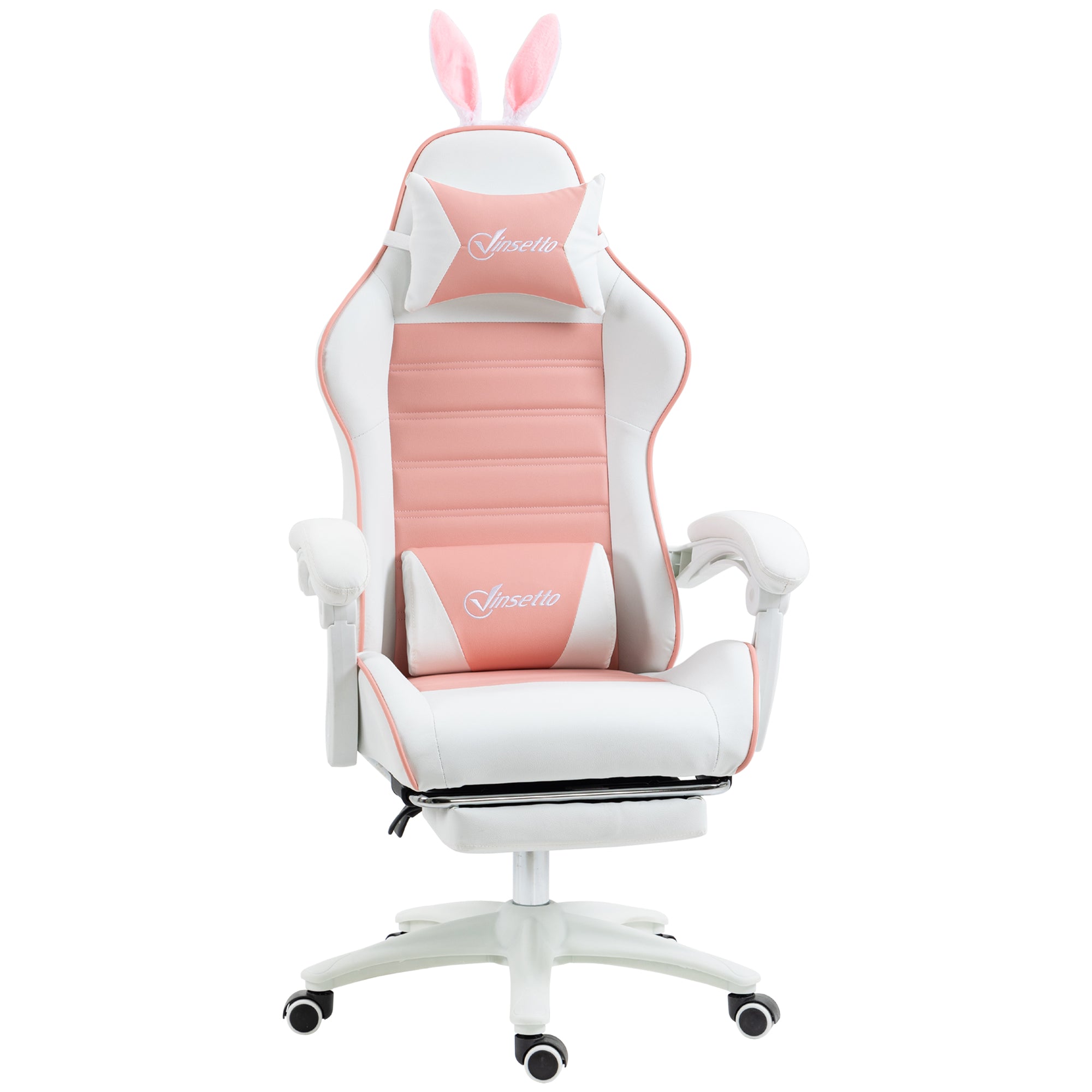 EasyComfort Sedia Gaming Ergonomica with Orecchie, Poggiapiedi Estraibile, Cuscino Lombare e Poggiatesta, Rosa