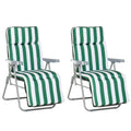 EASYCOMFORT 2-Piece Folding and Reclining Beach Deck Chair, Garden Sun Loungers with Padded Cushion, Green and White
