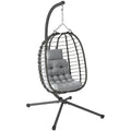 EasyComfort Sedia Sospesa in Rattan a Uovo con Cuscino e Poggiatesta, Altezza Regolabile e Seduta Richiudibile, Grigio