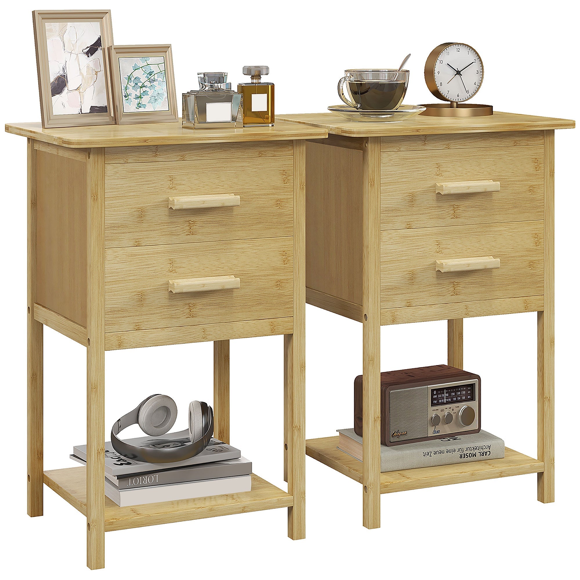 EasyComfort Set van 2 nachtkastjes bamboe 2 lades 40x34x60 cm