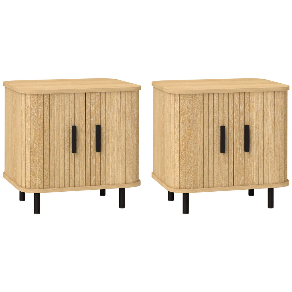 EasyComfort Set 2 Comodini in stile Nordico with Ripiano a 2 Livelli, in Legno e Acciaio, 48x40x48 cm, black e Rovere