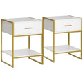 EasyComfort Set van 2 moderne nachtkastjes, wit/goud