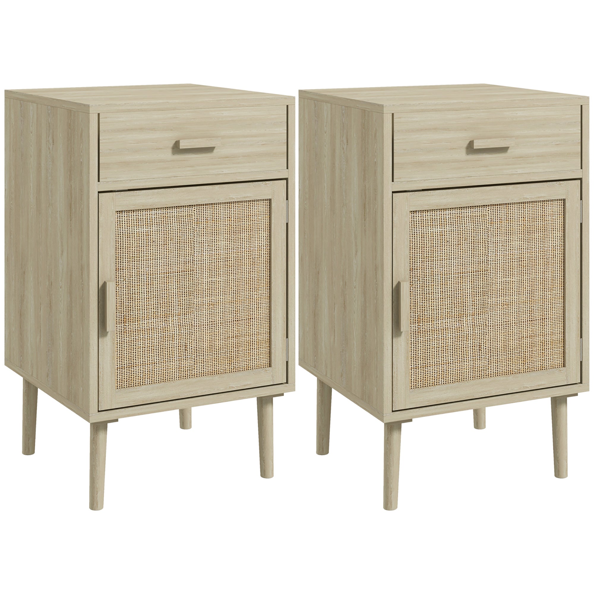 EasyComfort Set van 2 nachtkastjes met lade en rattan, houtkleur