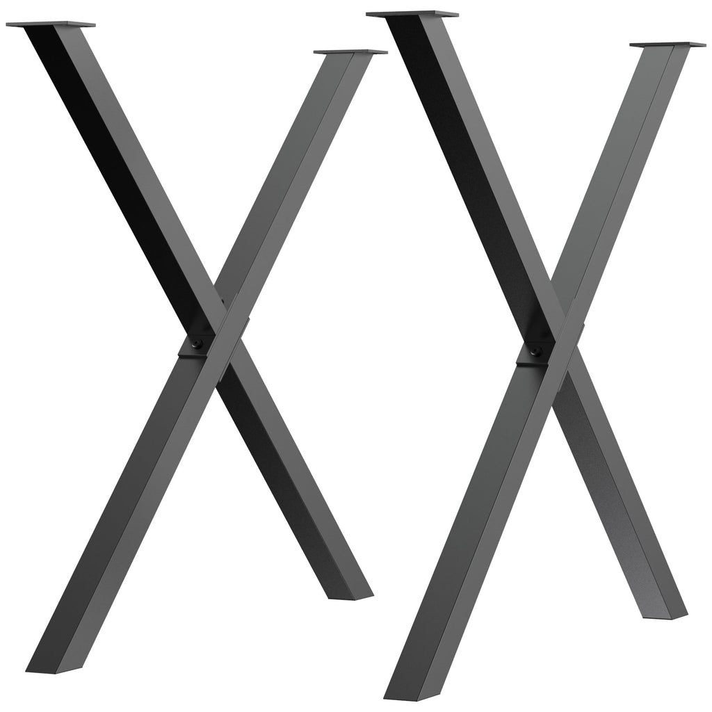 EASYCOMFORT Set of 2 Pieces X-Shaped Steel Table Legs with 16 Screws Included, Pre-drilled Legs with 4 Holes, 80x4x72cm, Black