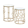 Easycomfort Set 2 Pezzi Tavolini da Caffè Design Elegante with Motivi a Cerchio, Metallo e Vetro Temperato Φ41x57cm & Φ36x51cm, Oro