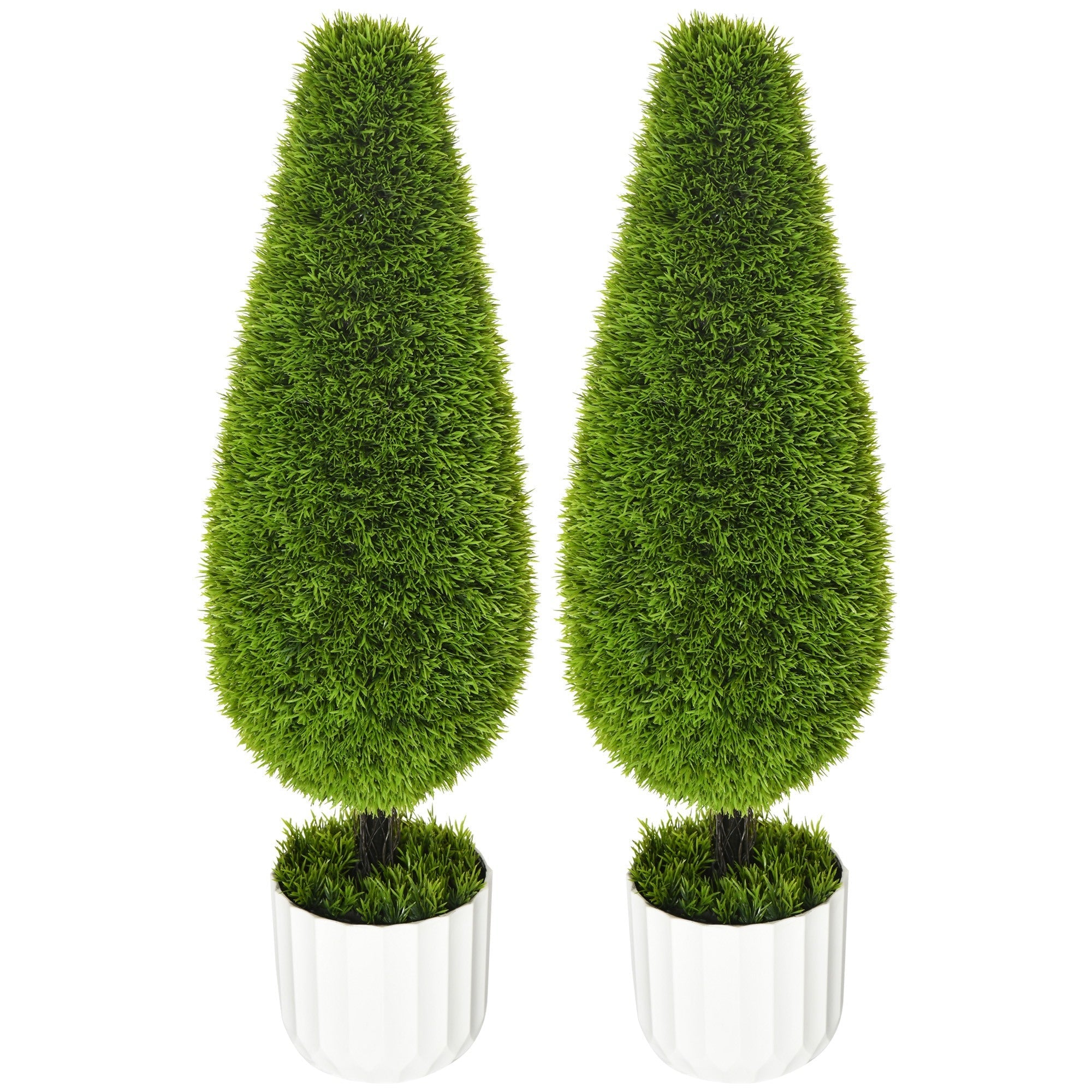 Easycomfort Set 2 Piante Finte di Cipresso with Vasi Ø12x16 cm, Muschio e Cemento, in PE e Plastica, Verde e white
