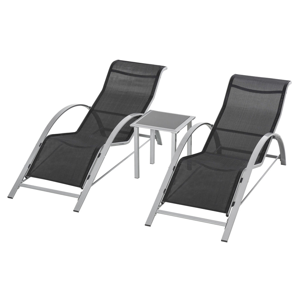 Easycomfort Set 2 Sdraio da Giardino e Tavolino with Vetro, Lettino Prendisole with Tessuto Traspirante 59 x 169 x 66cm, black Grigio