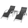Easycomfort Set 2 Sdraio da Giardino e Tavolino with Vetro, Lettino Prendisole with Tessuto Traspirante 59 x 169 x 66cm, black Grigio