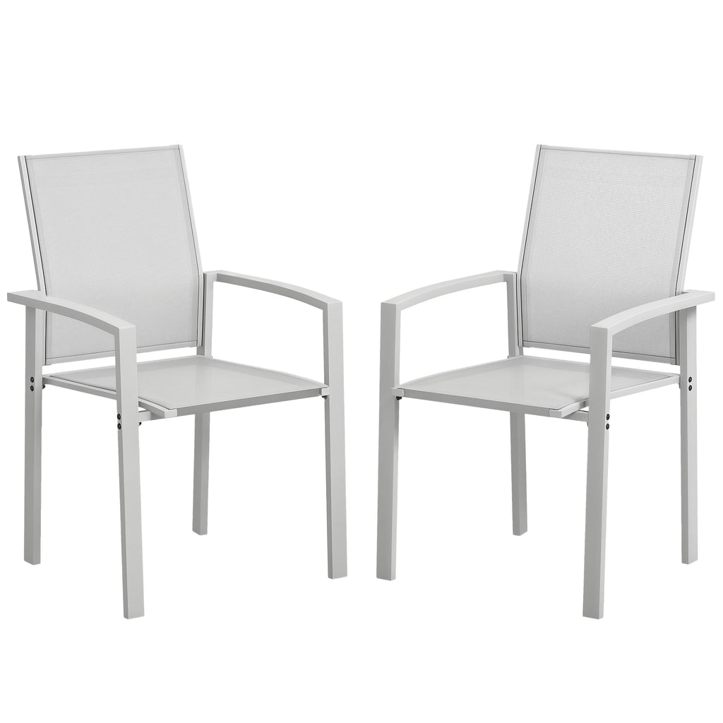 EasyComfort Set 2 Sedie da Giardino Impilabili with Seduta Traspirante, in Acciaio e Textilene, 56x58x89 cm, Grigio Chiaro