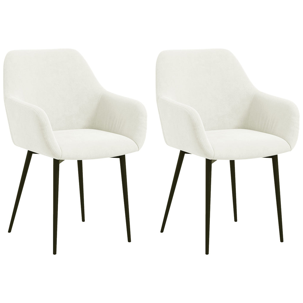 EasyComfort Set 2 Sedie Moderne Nordiche Imbottite with Braccioli Ricurvi in Tessuto Effetto Velluto, per Soggiorno, Sala da Pranzo, Crema