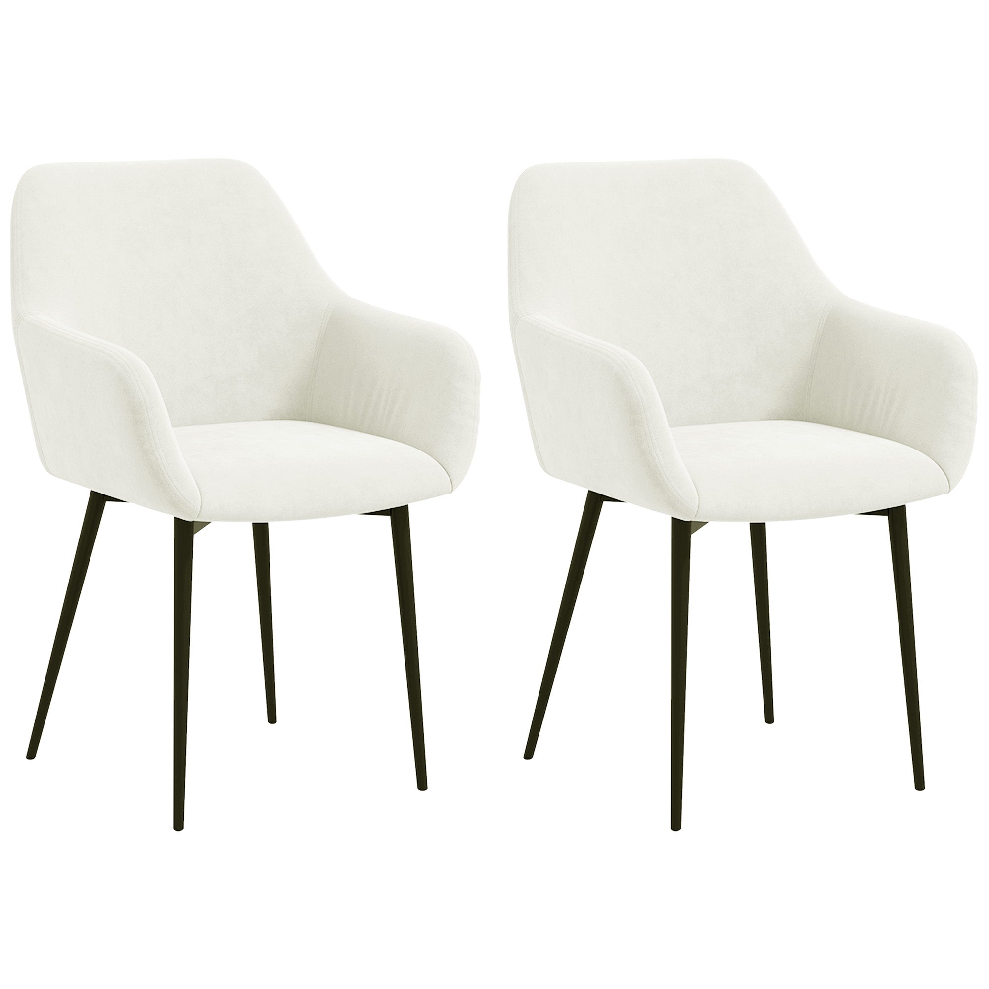 EasyComfort Set 2 Sedie Moderne Nordiche Imbottite with Braccioli Ricurvi in Tessuto Effetto Velluto, per Soggiorno, Sala da Pranzo, Crema