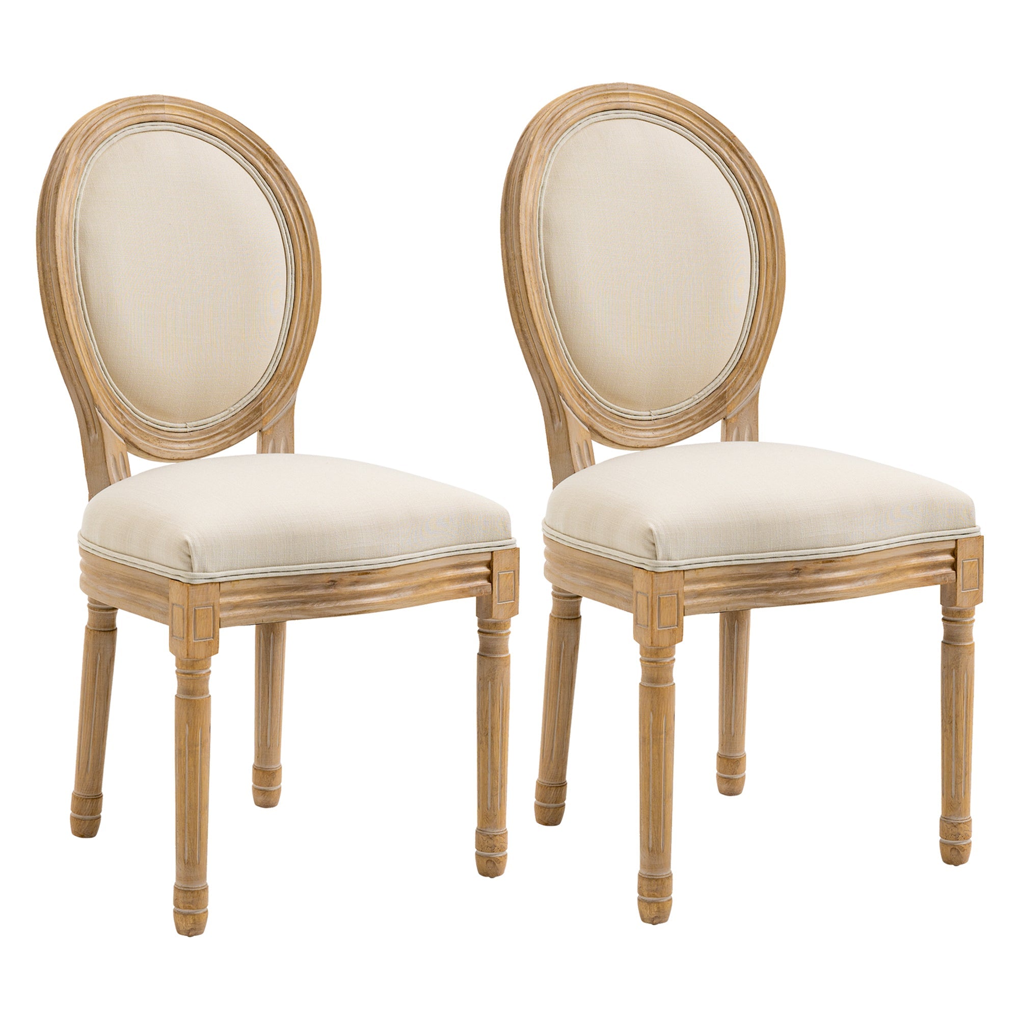 EasyComfort set 2 gestoffeerde eetkamerstoelen crème linnenlook